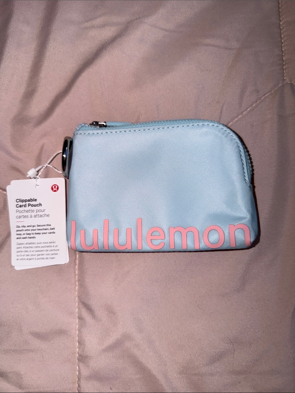 lululemon athletica Light Blue Clippable Card Pouch with Pink Logo